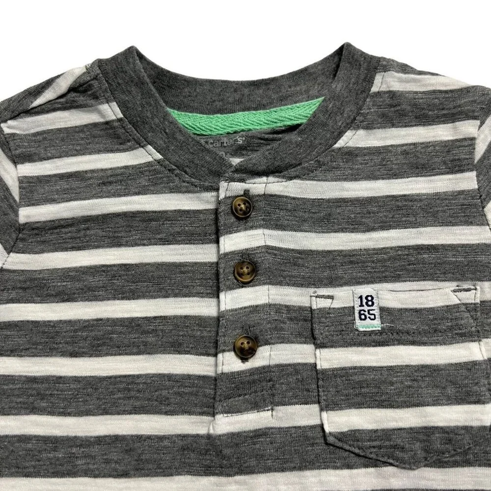 Carter's 2T Grey Striped Henley Tee Shirt